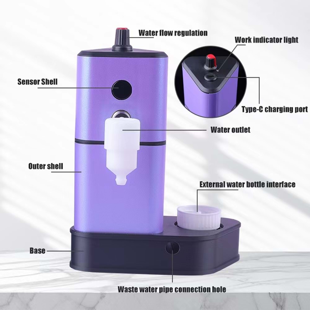 SU TANKLI İĞNE YIKAMA MAKİNESİ SARJLI MOR